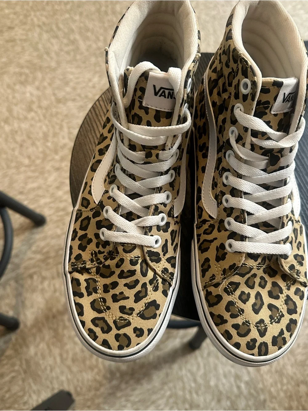 Vans Leopard Print High Top Sneakers - Tan/Black/White